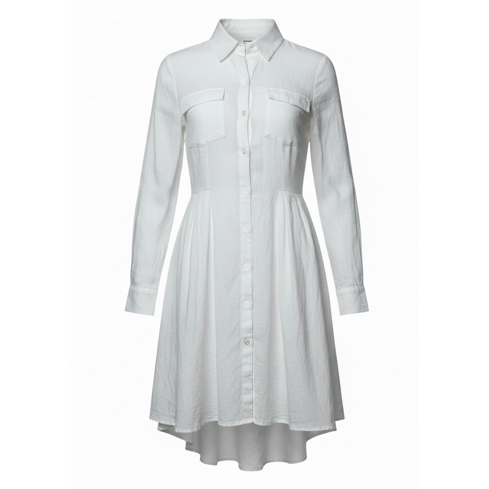 HD in Paris Anthropologie White Linen Shirt Dress High Low Fit Flare Womens 00